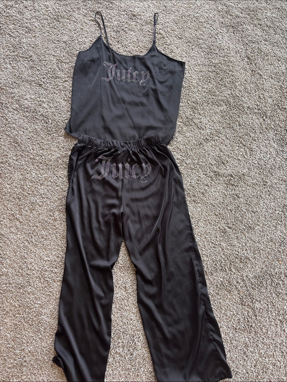 Bird by Juicy Couture Black Satin Pajama Set with Rhinestone Juicy Logo
